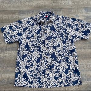 Vintage Tommy Hilfiger Blue Mens Hawaiian Button Shirt Size M Floral Print